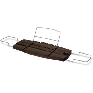 Umbra Aquala Bathtub Tray Extendable Caddy with Book Stand and Wine Glass Holder, Natural(Walnut)