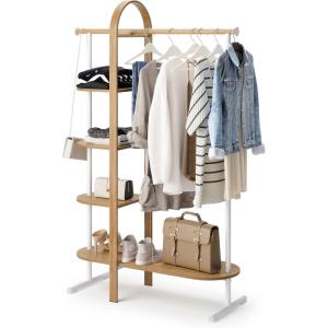 Umbra Bellwood Garment Rack Clothes Stand for Clothing, Coats, Dresses, with Shelf for Shoes and Accessories, White/Natural(White/Natural)