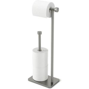 Umbra Cappa Toilet Paper Stand with Reserve, Free-Standing Storage Solution for Bathroom, Nickel(Nickel)