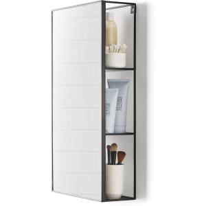 Umbra Cubiko 24×12″ Rectangular Black Metal Bathroom Mirror Storage Cabinet with 3 Shelves