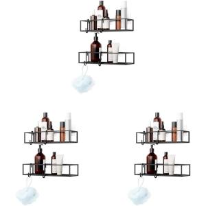 Umbra Cubiko Shower Corner Shelf, Metal Floating Shelves with Adhesive Mounting Strips, 2-Pack, White(Black)