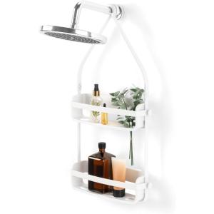 Umbra Flex Hanging Shower Caddy with 2 Shelves, Bathtub Shelf and Bathroom Organizer, White(White)