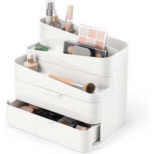 Umbra Glam Cosmetic Organizer, Versatile Storage Container With Removable Insert for Bathroom, Office and More, White(Large)
