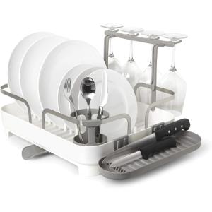 Umbra Holster Dish Rack– Molded Plastic Dish Drying Rack with Drainage Spout, White(White)