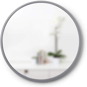 Umbra Hub Round Wall Mirror with Rubber Frame, Modern Style for Bathroom, Entryway, Living Room and More, 18-Inch, Black(Grey)