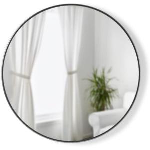 Umbra Hub Round Wall Mirror with Rubber Frame, Modern Style for Bathroom, Entryway, Living Room and More, 18-Inch, Black(Titanium)