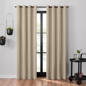 Umbra Ottoman Textured Solid 100% Blackout Grommet 95 in Long x 50 in Wide Window Curtain Panel, Linen(Light Bronze)