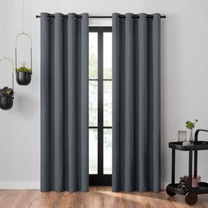 Umbra Ottoman Textured Solid 100% Blackout Grommet 95 in Long x 50 in Wide Window Curtain Panel, Linen(Slate Blue)