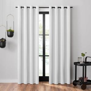 Umbra Ottoman Textured Solid 100% Blackout Grommet 95 in Long x 50 in Wide Window Curtain Panel, Linen(White)