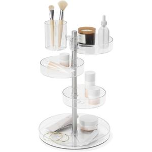 Umbra Pirouette Cosmetic Organizer, Large Capacity Makeup Storage with Adjustable Compartments, Clear/Nickel(Clear/Nickel)