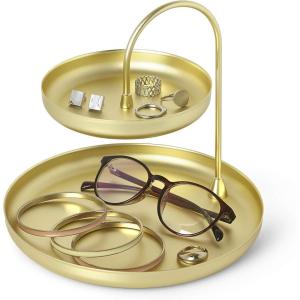 Umbra Poise Large, Double, Attractive Storage You Can Leave Out, Two-Tiered Jewelry Tray, Black(Brass)