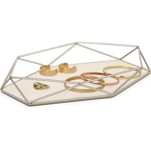 Umbra Prisma Tray, Geometric Plated Jewelry Storage, Matte Brass(Nickel)