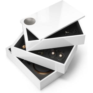 Umbra Spindle Jewlery Box, Stacked Jewelry Box with Three Compartments, High-gloss Finish, White(7.5 x 4.5 x 5 inches)