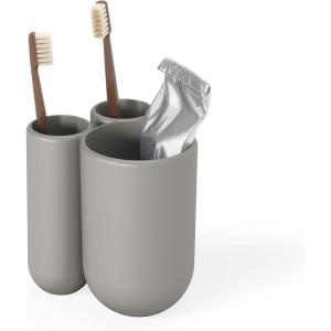 Umbra Touch Toothbrush Holder and Toothpaste Organizer – Modern Bathroom Storage with Three Comparments, Grey(Grey)