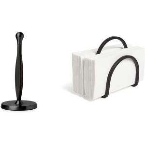 Umbra Tug Modern Stand Up Paper Towel Holder, Metallic Black & Squire Holder for Kitchen, Works with Square and Rectangular Napkins for Dinner, Luncheon or Cocktail, Black