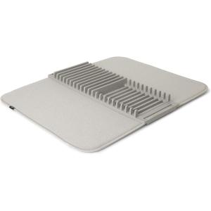 Umbra UDRY Rack and Microfiber Dish Drying Mat-Space-Saving Lightweight Design Folds Up for Easy Storage, Large, Light Grey(Light Grey)