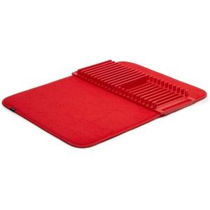 Umbra UDRY Rack and Microfiber Dish Drying Mat-Space-Saving Lightweight Design Folds Up for Easy Storage, Large, Light Grey(Red)