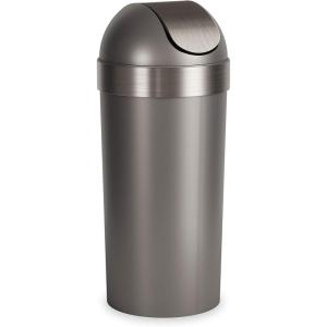 Umbra Venti Kitchen Trash Can with Swing Top Lid, Large 16-Gallon (62 L) Capacity, Black/Nickel(Pewter)