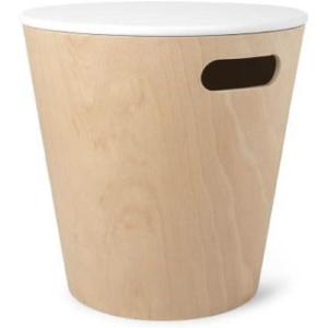 Umbra Woodrow, Modern Ottoman with Storage, Large Round Stool, Natural Wood/White(Natural/White)