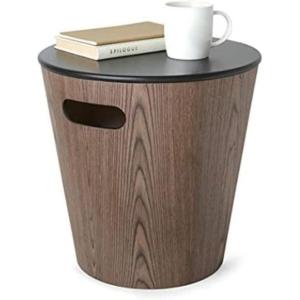 Umbra Woodrow, Modern Ottoman with Storage, Large Round Stool, Natural Wood/White(Walnut/Black)