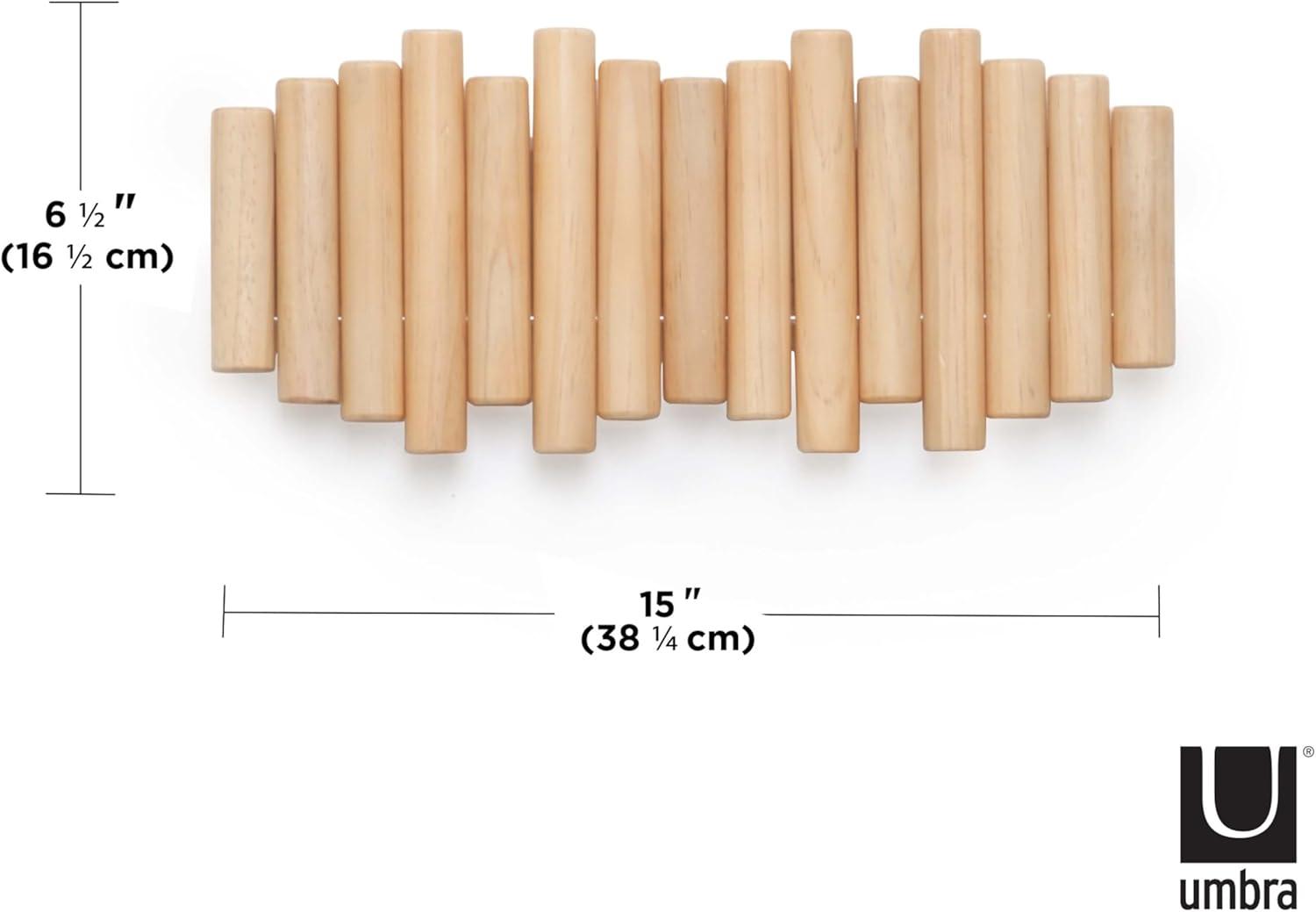 image:imageUmbra Picket Coat Rack with 8 Hooks Walnut WallMounted Coat Rack with FlipDown Wooden Hooks Real Pine Wood Decorative Wall Storage for Jackets Hats Scarves Bags Entryway Bedroom Living RoomNatural