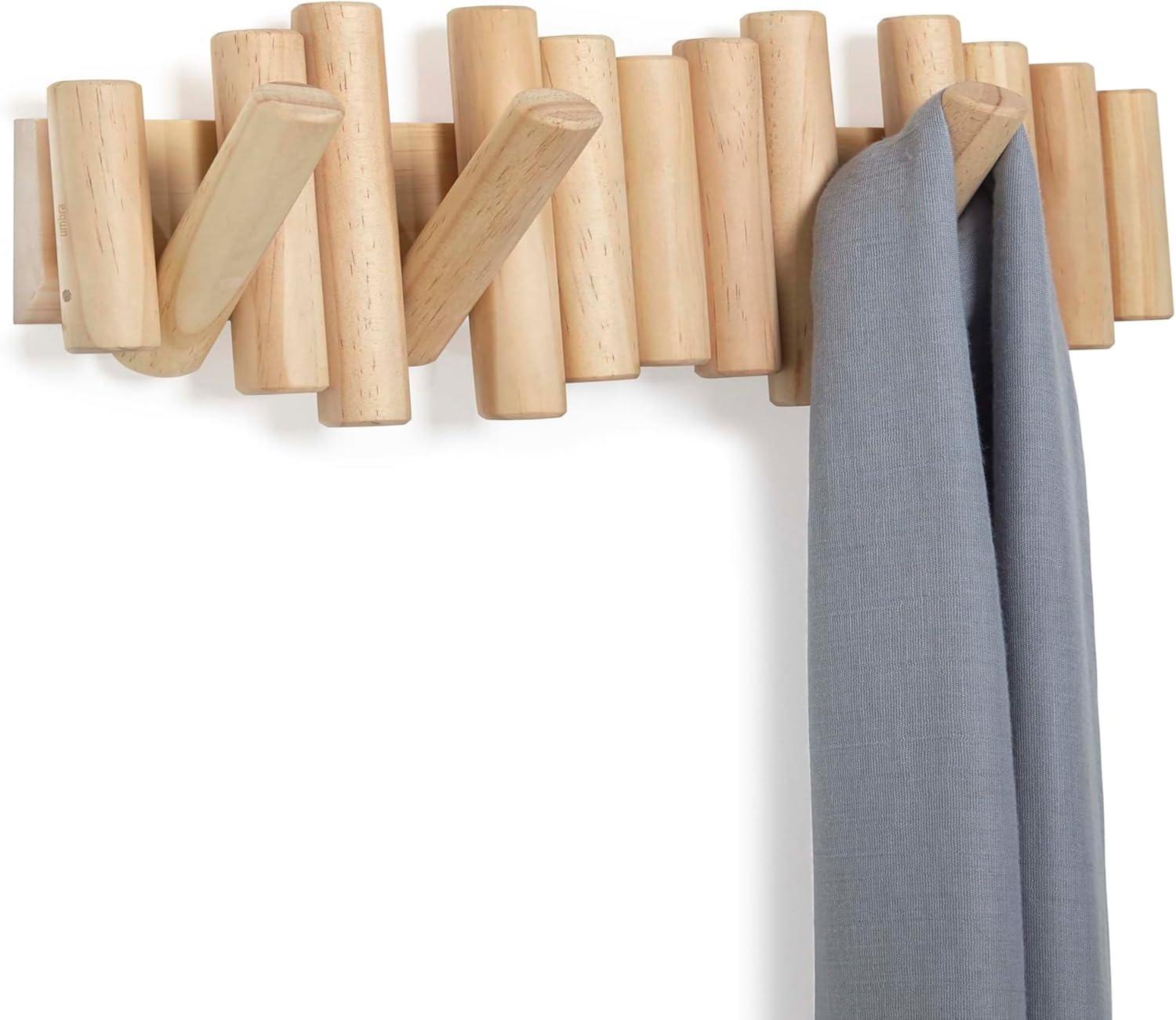 image:imageUmbra Picket Coat Rack with 8 Hooks Walnut WallMounted Coat Rack with FlipDown Wooden Hooks Real Pine Wood Decorative Wall Storage for Jackets Hats Scarves Bags Entryway Bedroom Living RoomNatural
