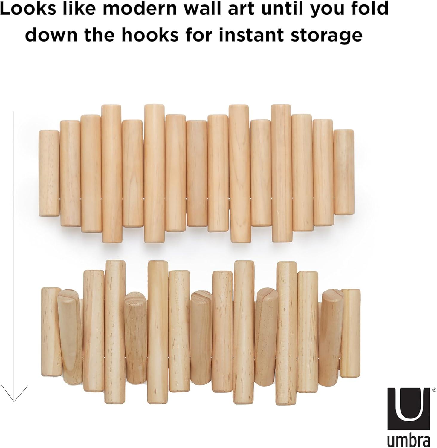 image:imageUmbra Picket Coat Rack with 8 Hooks Walnut WallMounted Coat Rack with FlipDown Wooden Hooks Real Pine Wood Decorative Wall Storage for Jackets Hats Scarves Bags Entryway Bedroom Living RoomNatural