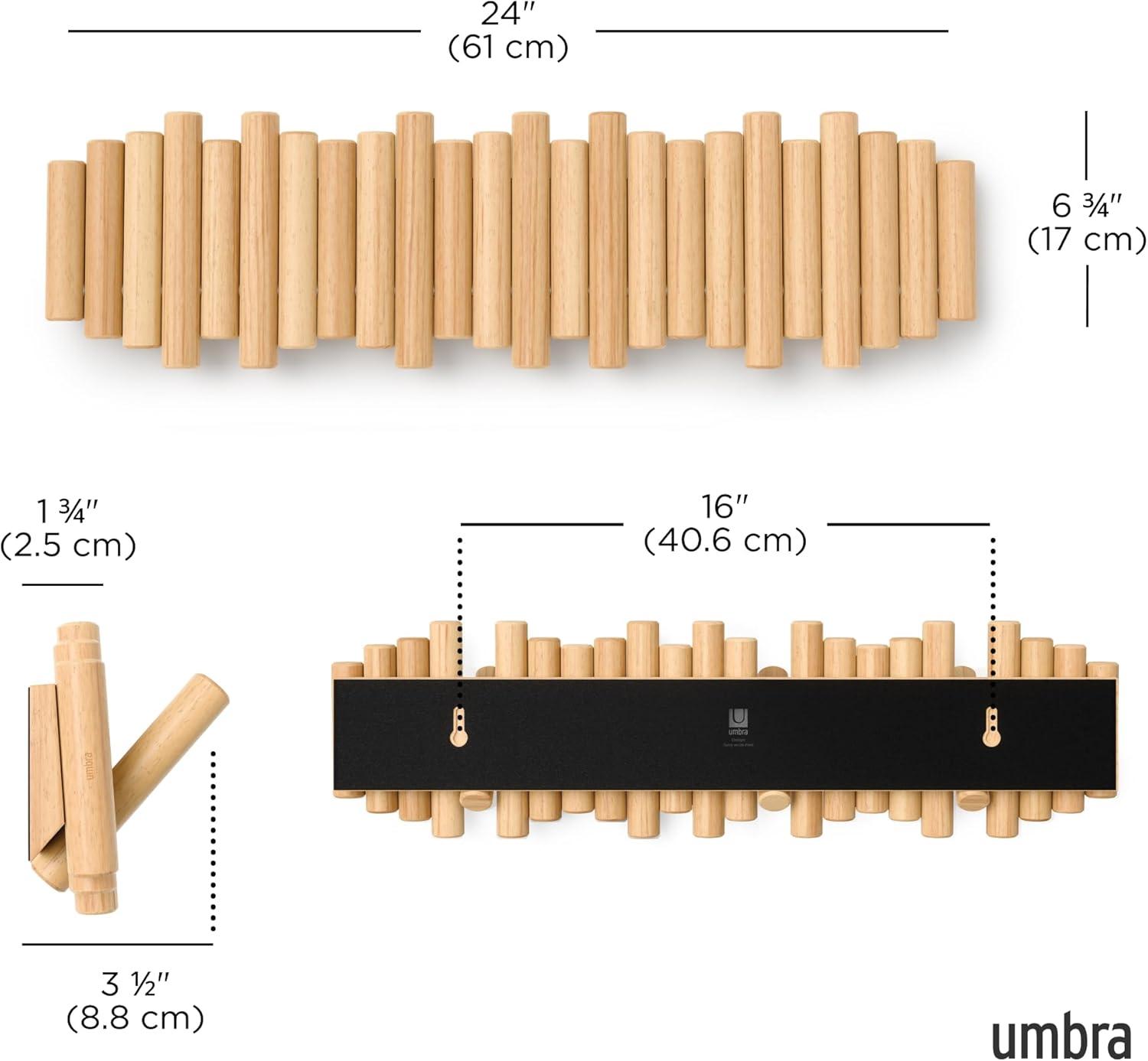 image:imageUmbra Picket Coat Rack with 8 Hooks Walnut WallMounted Coat Rack with FlipDown Wooden Hooks Real Pine Wood Decorative Wall Storage for Jackets Hats Scarves Bags Entryway Bedroom Living RoomNatural