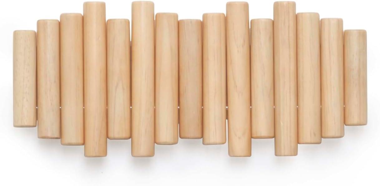 image:imageUmbra Picket Coat Rack with 8 Hooks Walnut WallMounted Coat Rack with FlipDown Wooden Hooks Real Pine Wood Decorative Wall Storage for Jackets Hats Scarves Bags Entryway Bedroom Living RoomNatural