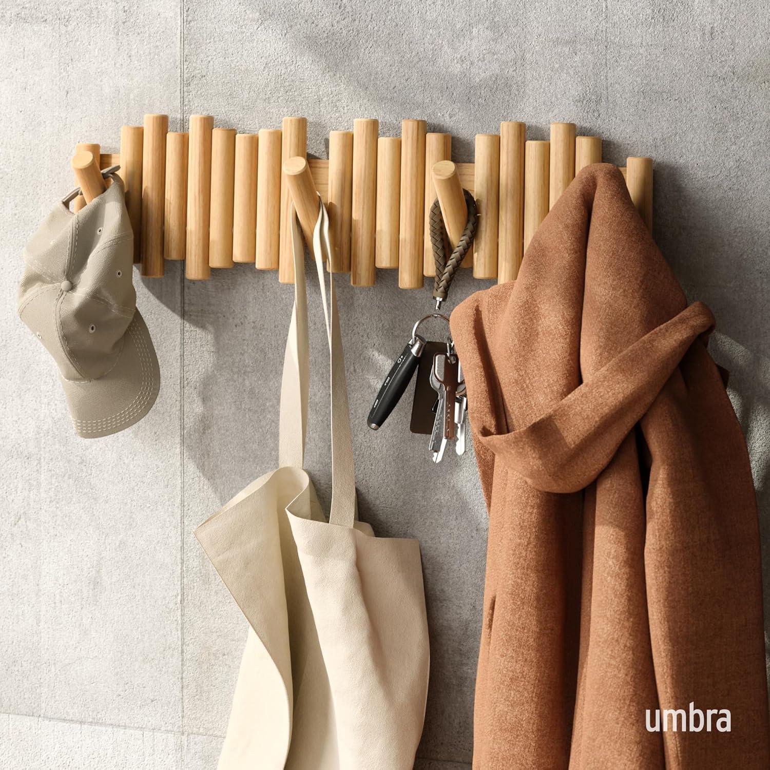 image:imageUmbra Picket Coat Rack with 8 Hooks Walnut WallMounted Coat Rack with FlipDown Wooden Hooks Real Pine Wood Decorative Wall Storage for Jackets Hats Scarves Bags Entryway Bedroom Living RoomNatural