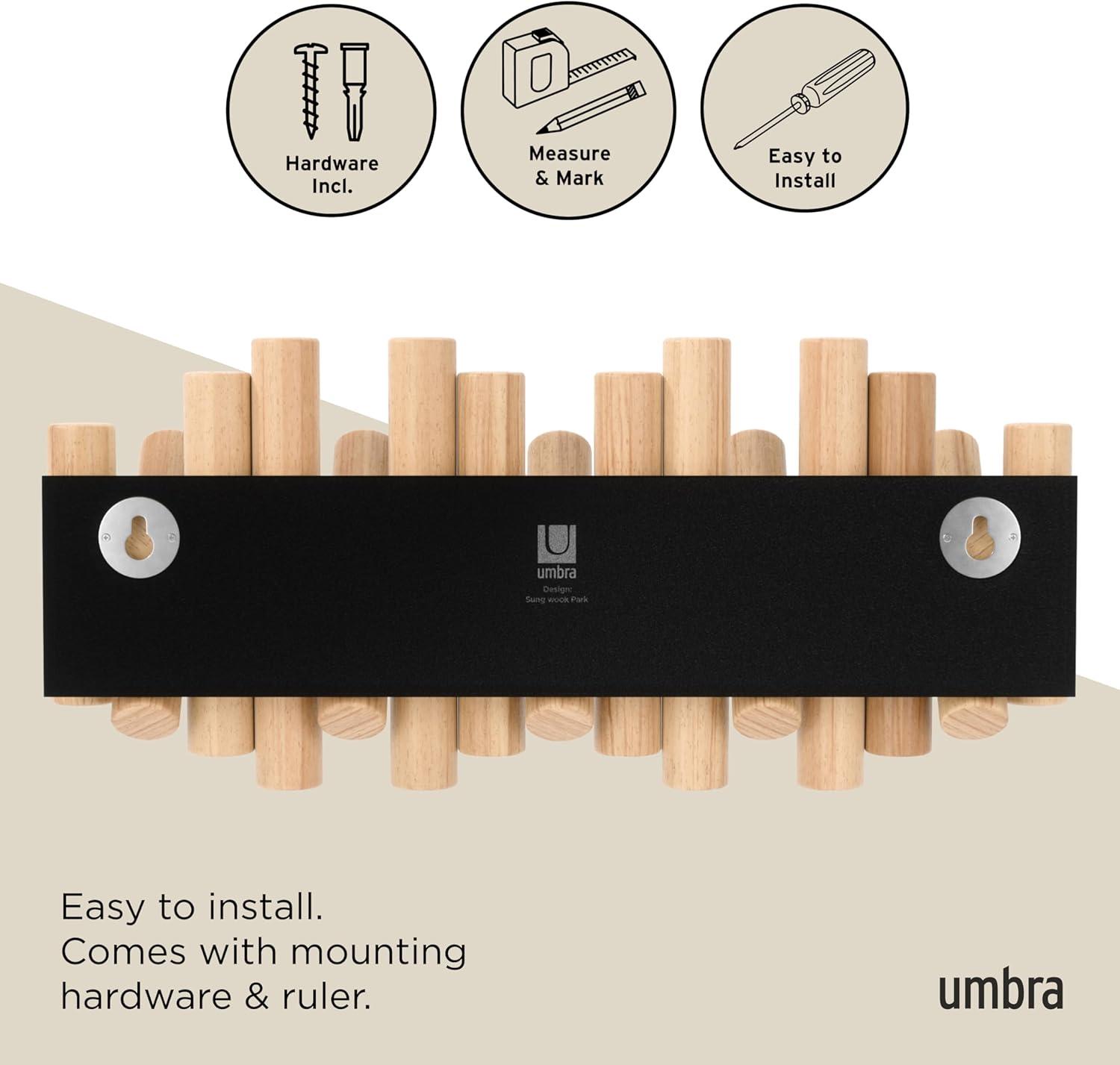 image:imageUmbra Picket Coat Rack with 8 Hooks Walnut WallMounted Coat Rack with FlipDown Wooden Hooks Real Pine Wood Decorative Wall Storage for Jackets Hats Scarves Bags Entryway Bedroom Living RoomNatural
