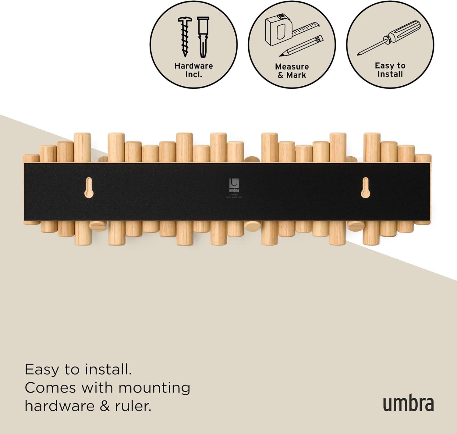 image:imageUmbra Picket Coat Rack with 8 Hooks Walnut WallMounted Coat Rack with FlipDown Wooden Hooks Real Pine Wood Decorative Wall Storage for Jackets Hats Scarves Bags Entryway Bedroom Living RoomNatural