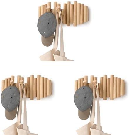 image:imageUmbra Picket Coat Rack with 8 Hooks Walnut WallMounted Coat Rack with FlipDown Wooden Hooks Real Pine Wood Decorative Wall Storage for Jackets Hats Scarves Bags Entryway Bedroom Living RoomNatural
