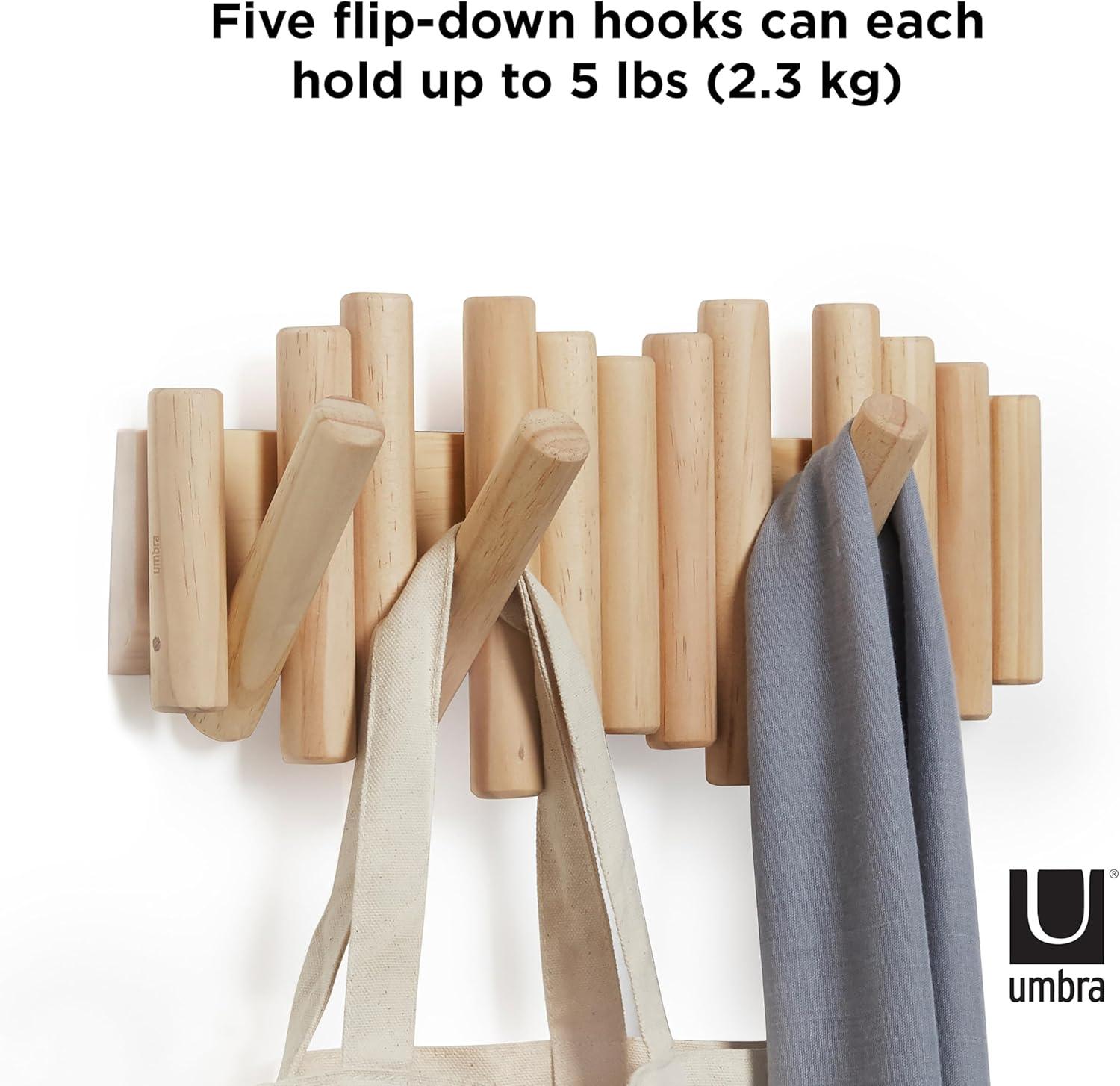 image:imageUmbra Picket Coat Rack with 8 Hooks Walnut WallMounted Coat Rack with FlipDown Wooden Hooks Real Pine Wood Decorative Wall Storage for Jackets Hats Scarves Bags Entryway Bedroom Living RoomNatural