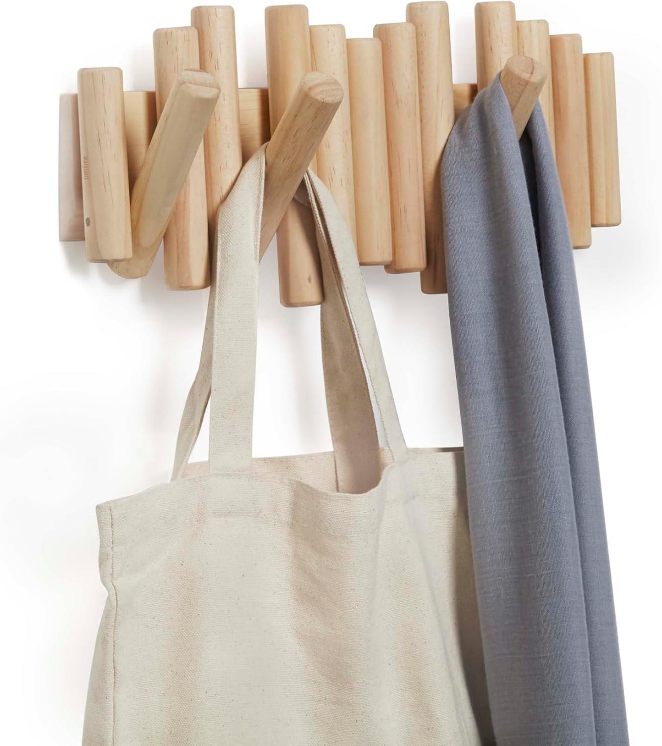 image:imageUmbra Picket Coat Rack with 8 Hooks Walnut WallMounted Coat Rack with FlipDown Wooden Hooks Real Pine Wood Decorative Wall Storage for Jackets Hats Scarves Bags Entryway Bedroom Living RoomNatural