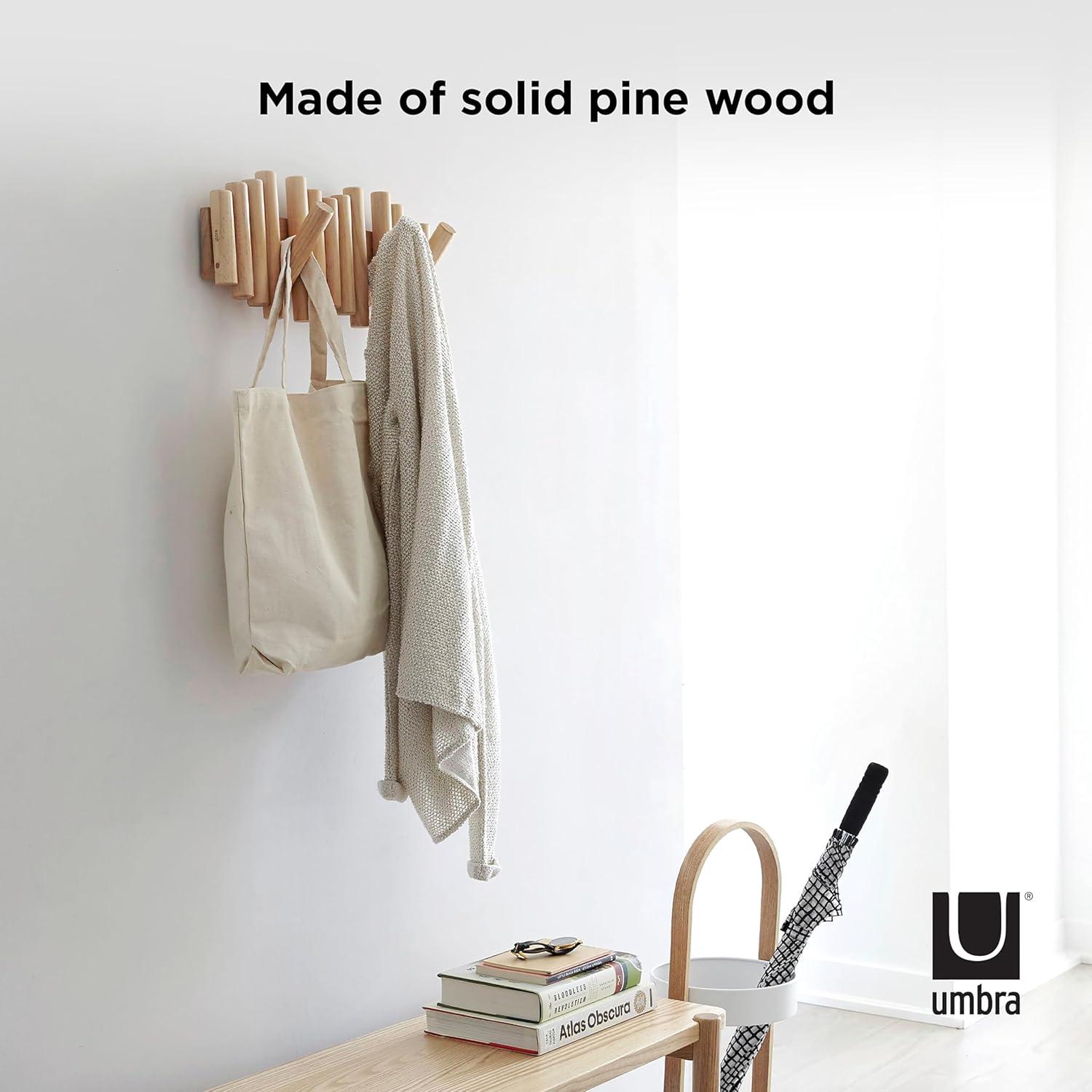 image:imageUmbra Picket Coat Rack with 8 Hooks Walnut WallMounted Coat Rack with FlipDown Wooden Hooks Real Pine Wood Decorative Wall Storage for Jackets Hats Scarves Bags Entryway Bedroom Living RoomNatural