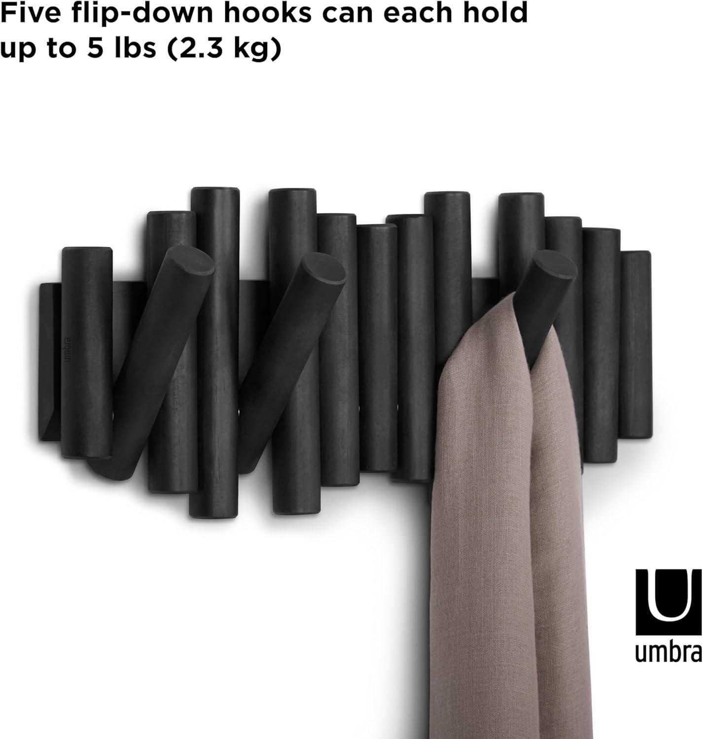 image:imageUmbra Picket Coat Rack with 8 Hooks Walnut WallMounted Coat Rack with FlipDown Wooden Hooks Real Pine Wood Decorative Wall Storage for Jackets Hats Scarves Bags Entryway Bedroom Living RoomBlack