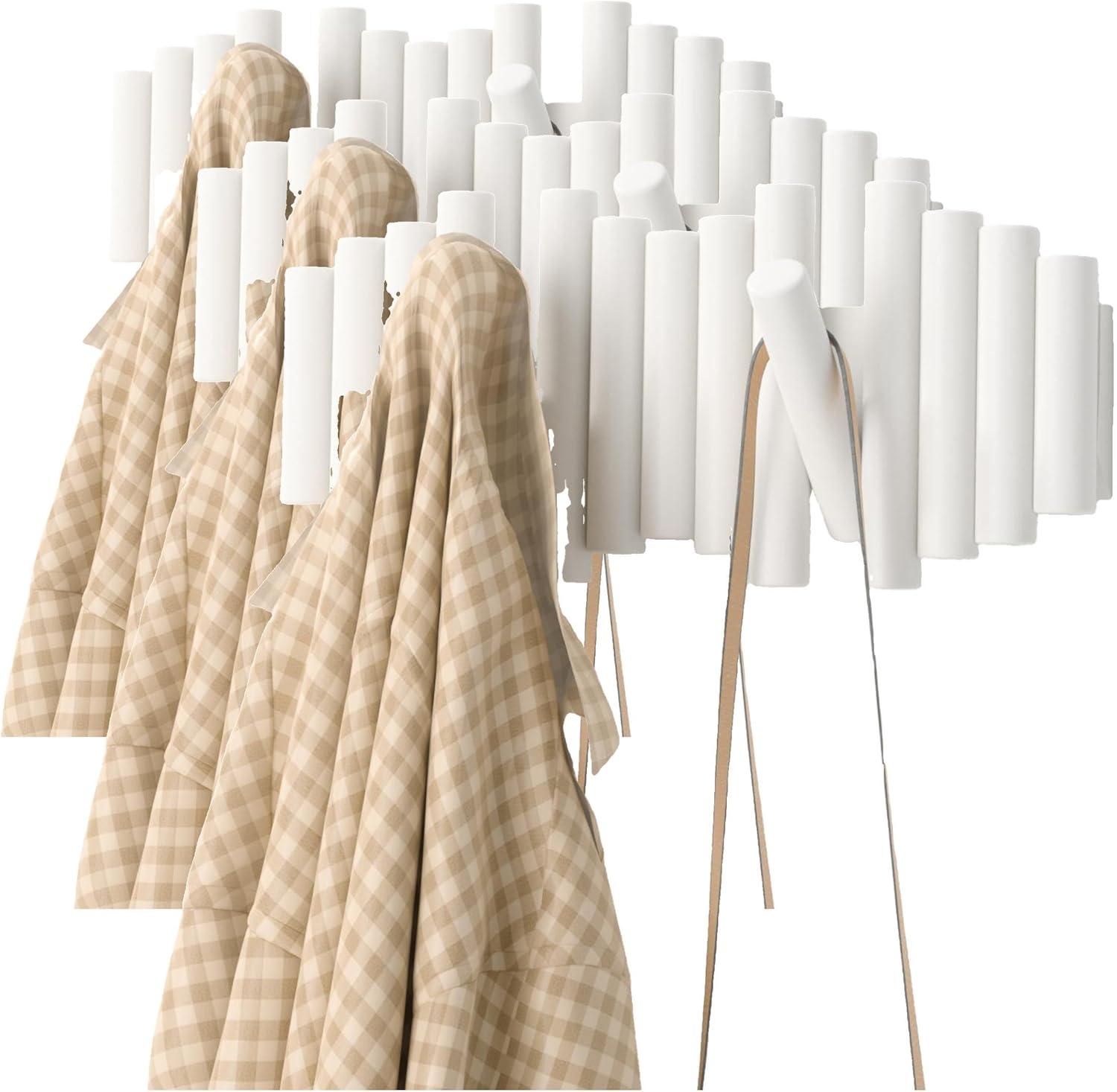 image:imageUmbra Picket Coat Rack with 8 Hooks Walnut WallMounted Coat Rack with FlipDown Wooden Hooks Real Pine Wood Decorative Wall Storage for Jackets Hats Scarves Bags Entryway Bedroom Living RoomWhite