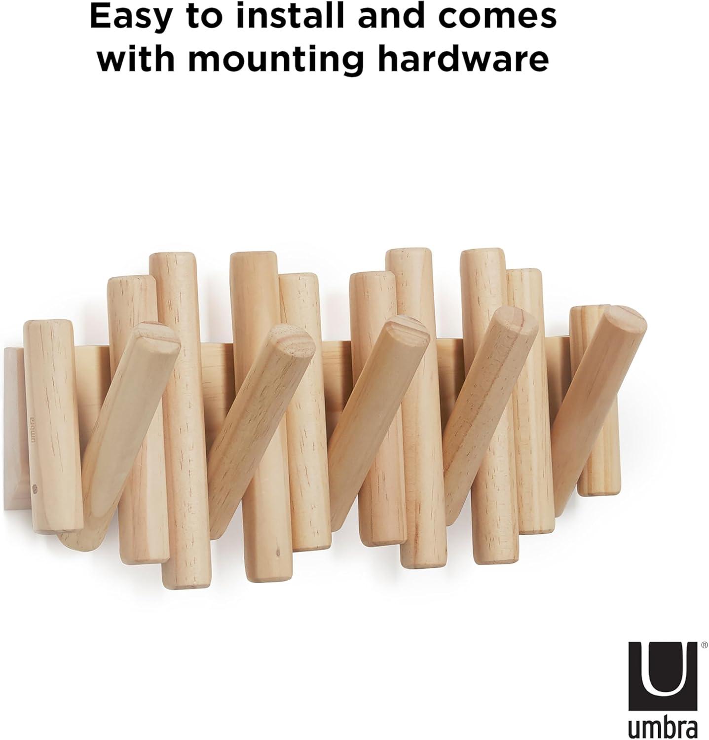 image:imageUmbra Picket Coat Rack with 8 Hooks Walnut WallMounted Coat Rack with FlipDown Wooden Hooks Real Pine Wood Decorative Wall Storage for Jackets Hats Scarves Bags Entryway Bedroom Living RoomNatural