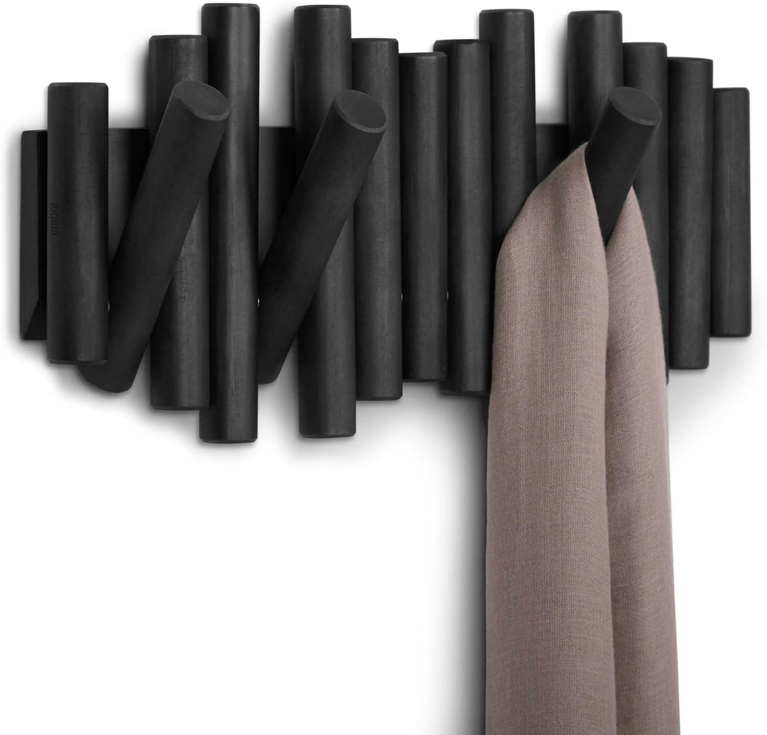 image:imageUmbra Picket Coat Rack with 8 Hooks Walnut WallMounted Coat Rack with FlipDown Wooden Hooks Real Pine Wood Decorative Wall Storage for Jackets Hats Scarves Bags Entryway Bedroom Living RoomBlack