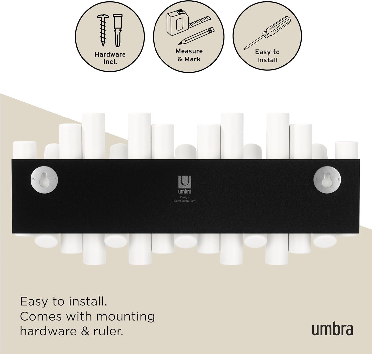 image:imageUmbra Picket Coat Rack with 8 Hooks Walnut WallMounted Coat Rack with FlipDown Wooden Hooks Real Pine Wood Decorative Wall Storage for Jackets Hats Scarves Bags Entryway Bedroom Living RoomWhite
