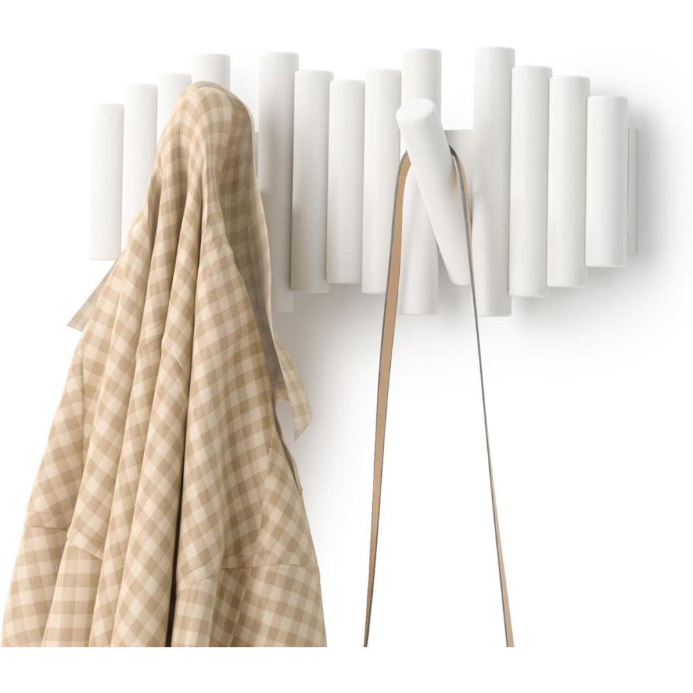 image:imageUmbra Picket Coat Rack with 8 Hooks Walnut WallMounted Coat Rack with FlipDown Wooden Hooks Real Pine Wood Decorative Wall Storage for Jackets Hats Scarves Bags Entryway Bedroom Living RoomWhite