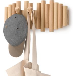 Umbra Picket Coat Rack with 8 Hooks – Walnut Wall-Mounted Coat Rack with Flip-Down Wooden Hooks, Real Pine Wood Decorative Wall Storage for Jackets, Hats, Scarves, Bags, Entryway, Bedroom Living Room(Natural)