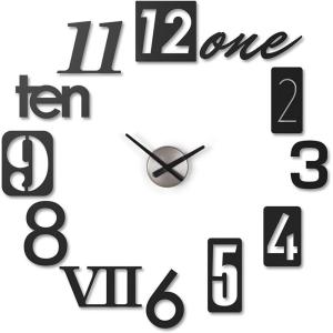Umbra 118430-040 Numbra Modern DIY 3D Wall Clock, Easy to Paste Wall Sticker Numbers, Frameless Large Decorative Wall Clock, Black(Black)
