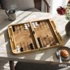 Umbra Blitz 2-in-1 Backgammon & Checkers Set – Folding Decorative Board Game with Ashwood Checkerboard, Cork Backgammon Interior, Includes 32 Pieces & Dice