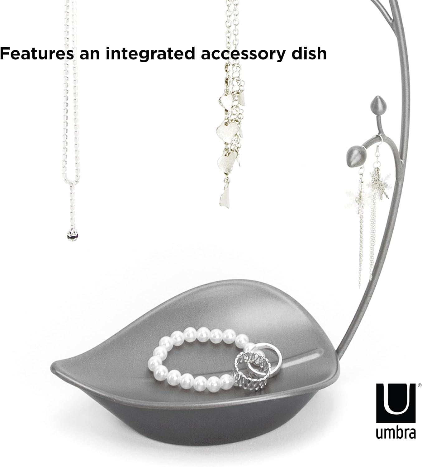image:imageUmbra Orchid Jewelry Hanging Tree Stand MultiFunctional Necklace Metal Holder Display Organizer Rack With a Ring Dish Tray Great For Organization Can Be Used As Decor Dining Room CenterpieceGun Metal