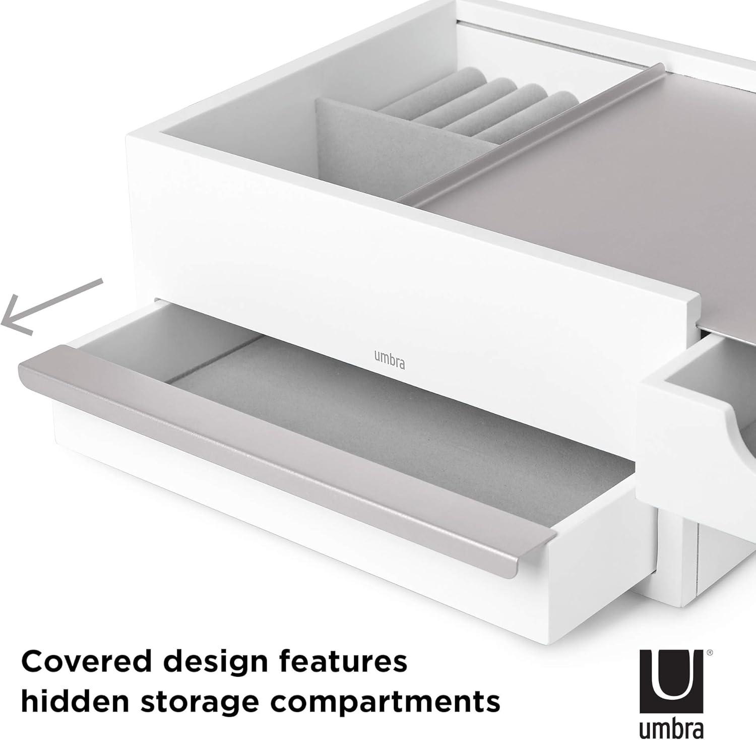 image:imageUmbra Stowit Jewelry Box Modern Keepsake Storage Organizer with Hidden Compartment Drawers for Ring Bracelet Watch Necklace Earrings and AccessoriesWhiteNickel