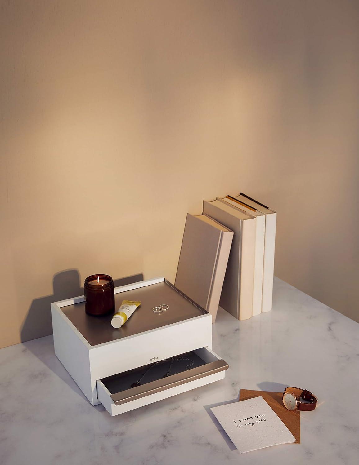 image:imageUmbra Stowit Jewelry Box Modern Keepsake Storage Organizer with Hidden Compartment Drawers for Ring Bracelet Watch Necklace Earrings and AccessoriesWhiteNickel