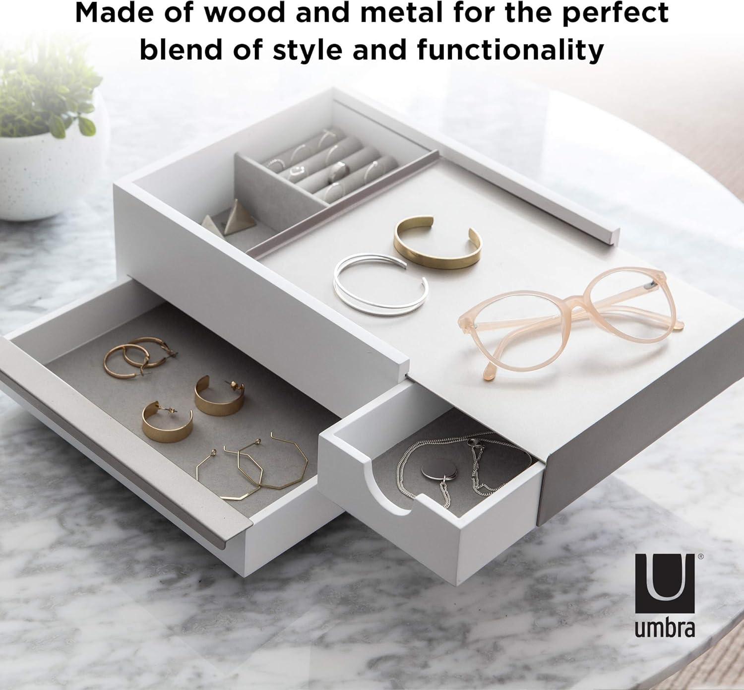 image:imageUmbra Stowit Jewelry Box Modern Keepsake Storage Organizer with Hidden Compartment Drawers for Ring Bracelet Watch Necklace Earrings and AccessoriesWhiteNickel