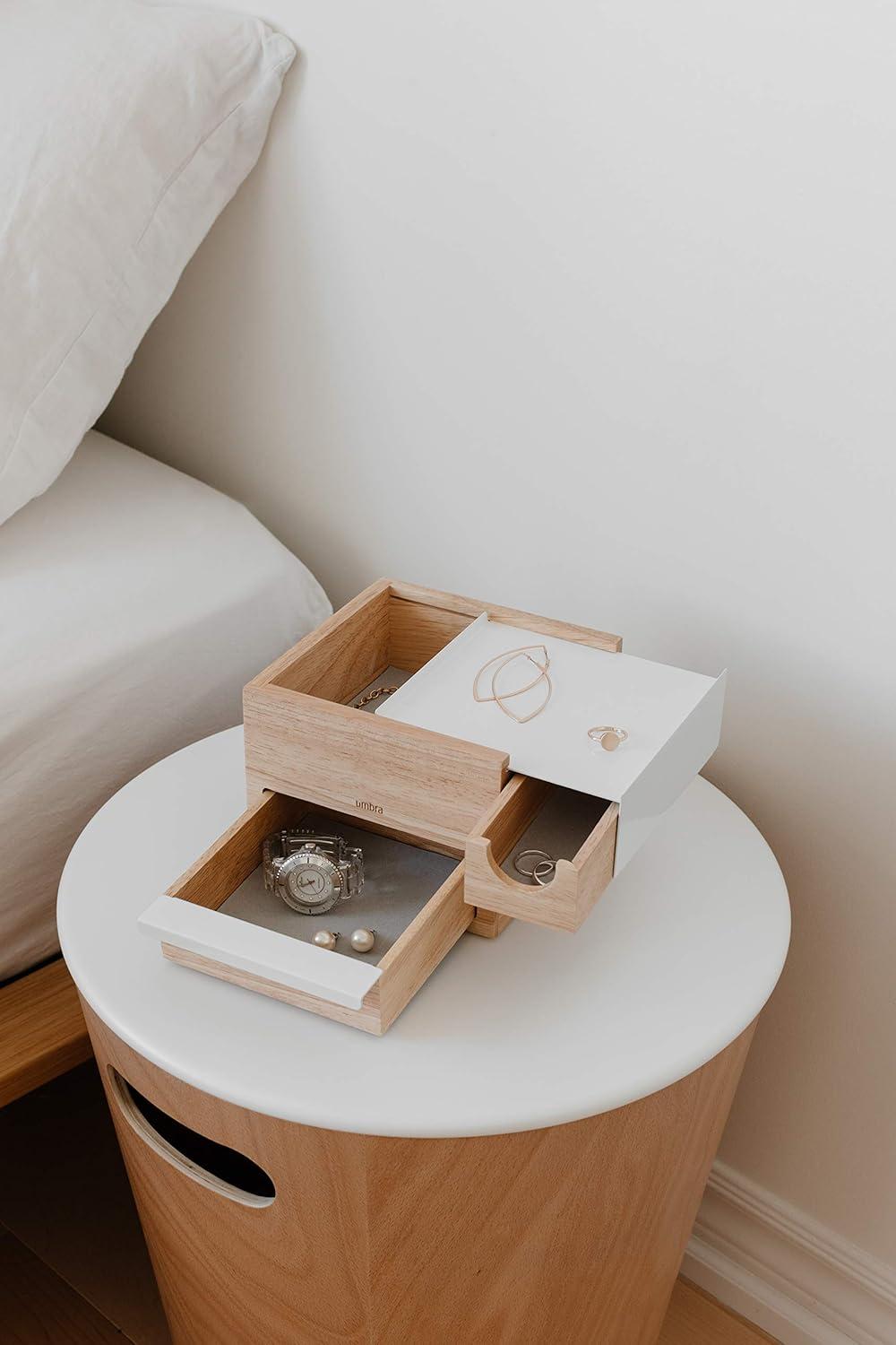image:imageUmbra Stowit Jewelry Box Modern Keepsake Storage Organizer with Hidden Compartment Drawers for Ring Bracelet Watch Necklace Earrings and AccessoriesWhiteNatural